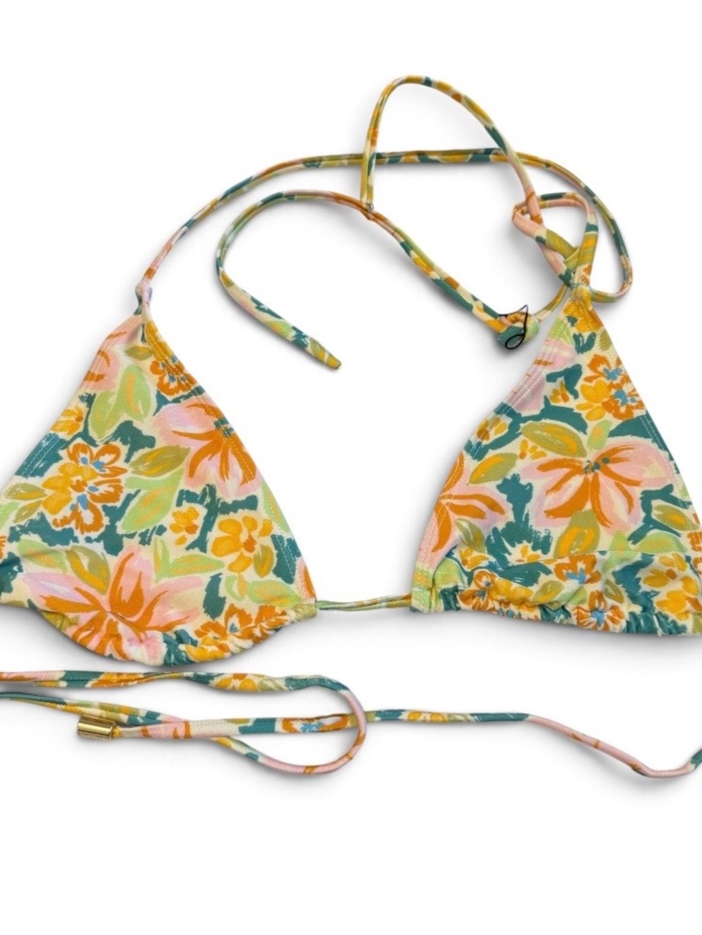 Hello Molly Coastal Floral Triangle Bikini Swim Top XL 14 NWT Green Pink